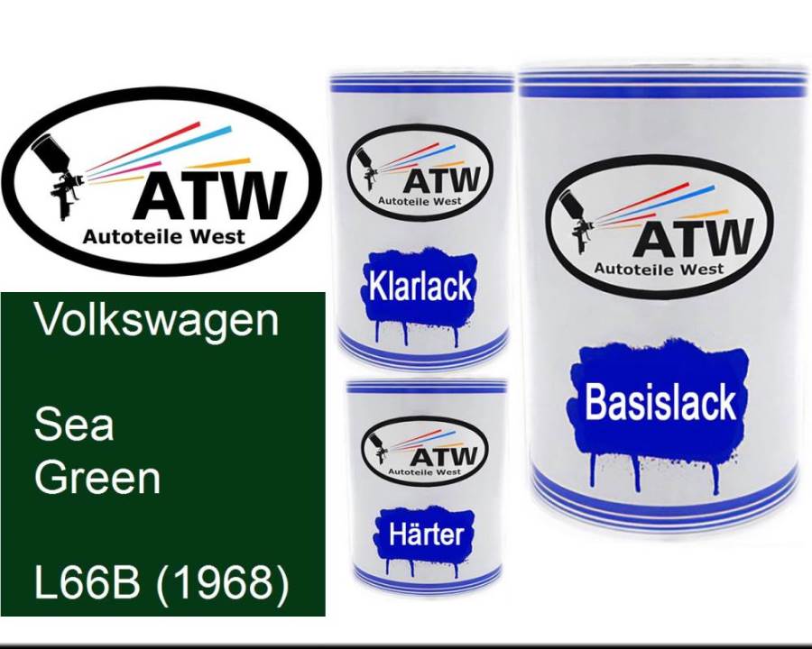 Volkswagen, Sea Green, L66B (1968): 500ml Lackdose + 500ml Klarlack + 250ml Härter - Set, von ATW Autoteile West.